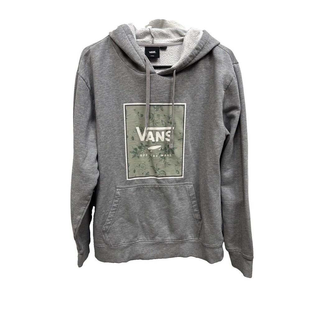 Vans Men Pullover Hoodie L Off The Wall Graphic Gray Pocket Drawstring Cotton
